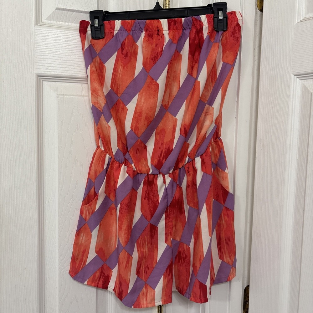 Impeccable Pig Tyche Strapless Romper Red Purple Geometric R-5002 Mens M